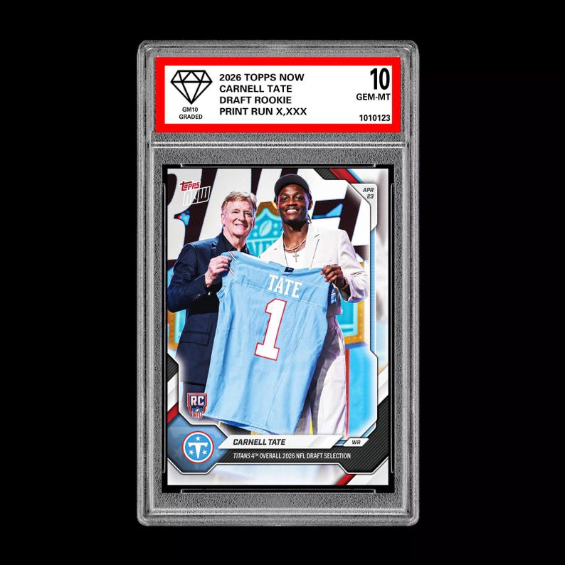 Graded 10 Carnell Tate 2026 TOPPS NOW RC Rookie Card Titans image 1
