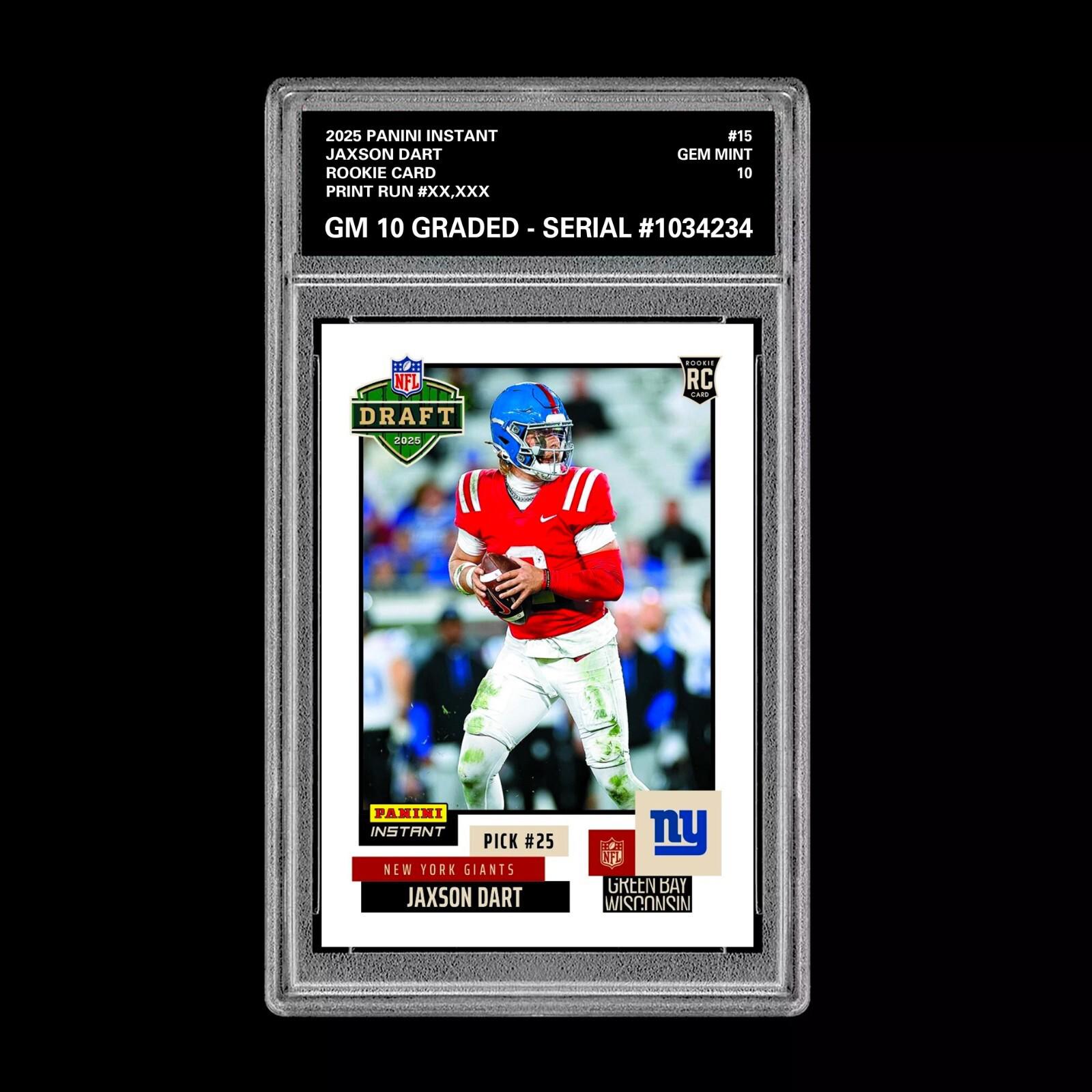 Graded 10 Jaxson Dart NY Giants RC Rookie 2025 Panini