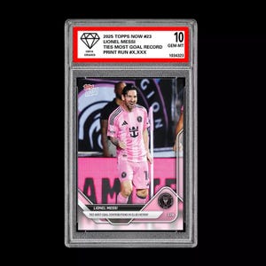 Graded 10 Lionel Messi 23 2025 Topps Now MLS Ties Goal Record