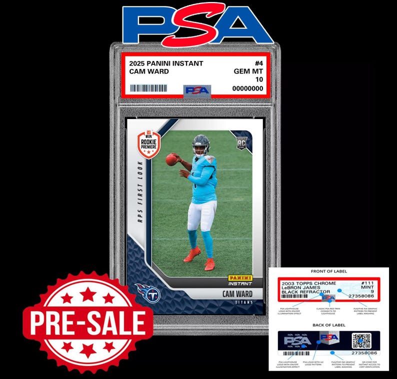 Psa 10 Cam Ward 4 Rc Rookie 2025 Panini Instant Nfl Rps Titans Presale image 1