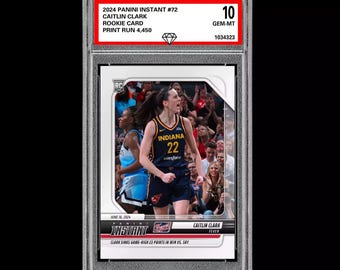 Graded 10 Caitlin Clark 72 2024 Panini Instant RC Rookie Card Indiana Fever