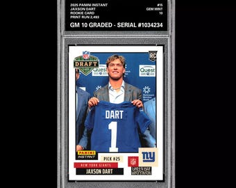 Graded 10 Jaxson Dart Rookie 2025 Panini Instant NFL Draft 15 NY Giants
