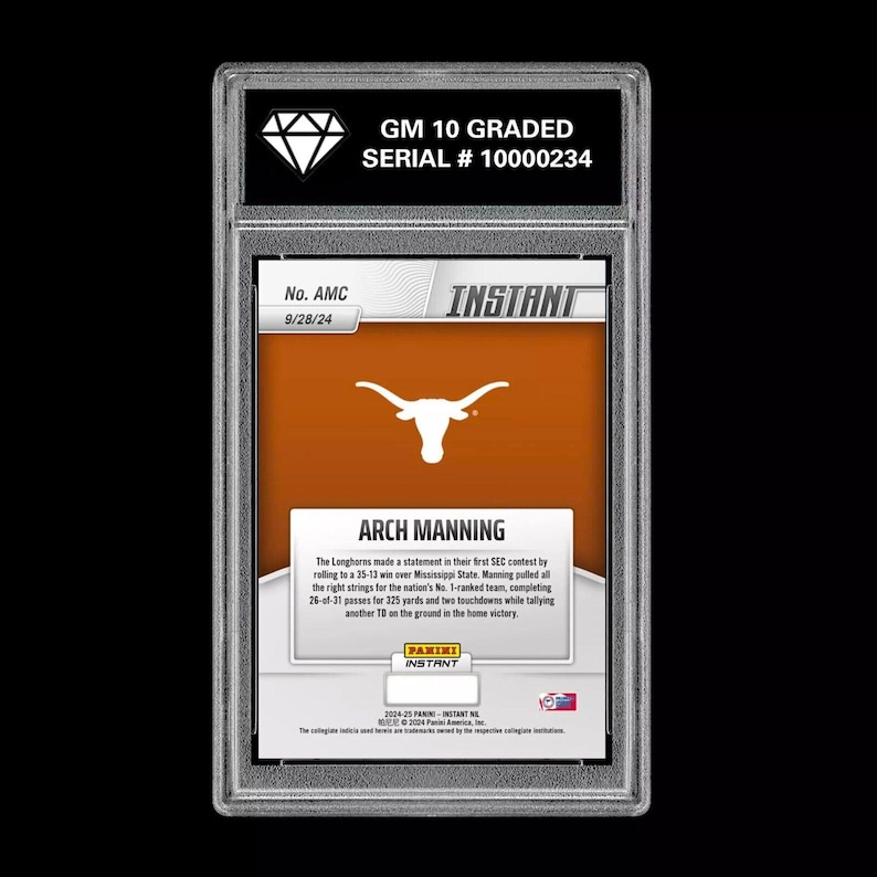 Graded 10 Arch Manning Rc 2024-25 Panini Instant Nil Ncaa Amc Texas Rookie Karte Bild 2