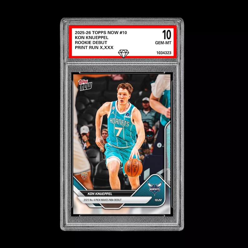 Graded 10 Kon Knueppel Rookie Card 10 RC 2025-26 Topps Now Basketball Hornets afbeelding 1