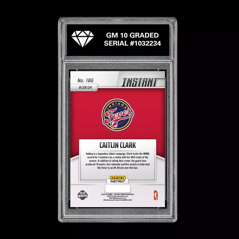 Graded 10 Caitlin Clark 186 Rc Rookie Card 2024 Panini Instant Indiana Fever image 2