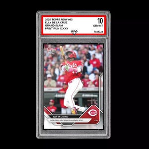 Oceniono na 10 Elly De La Cruz 2025 Topps NOW Karta 63 Grand Slam Bobblehead