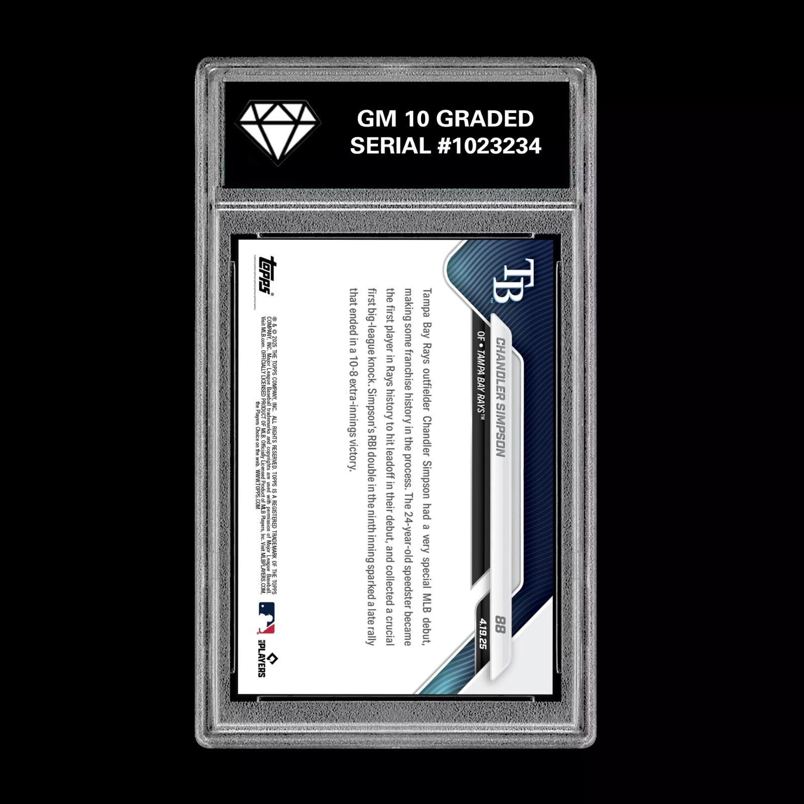 Graded 10 Chandler Simpson Rc 2025 Mlb Topps Now Card 88 1st Hit 