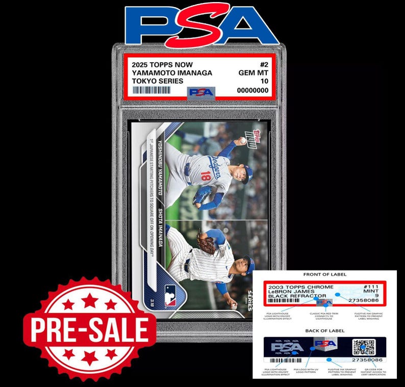 PSA 10 Yoshinobu Yamamoto Shota Imanaga 2025 MLB Topps NOW Card 2 - Presale image 1