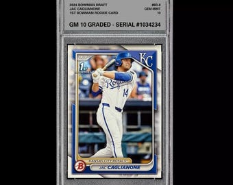Graded 10 Jac Caglianone 2024 1st Bowman BD-8 GEM Mint Rookie Card RC
