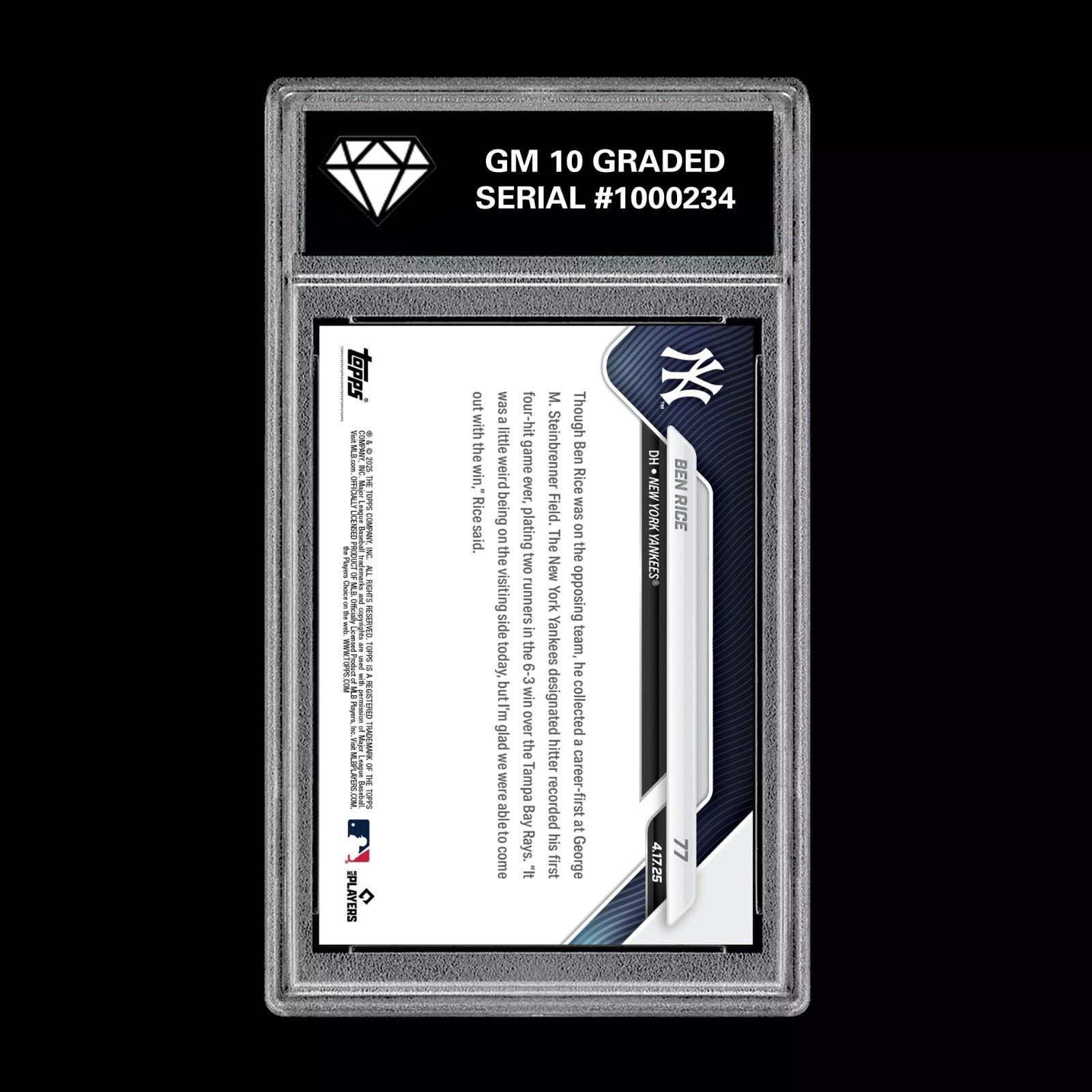 グレード10 ベン・ライス RC ルーキーカード 2025 MLB Topps Now 77
