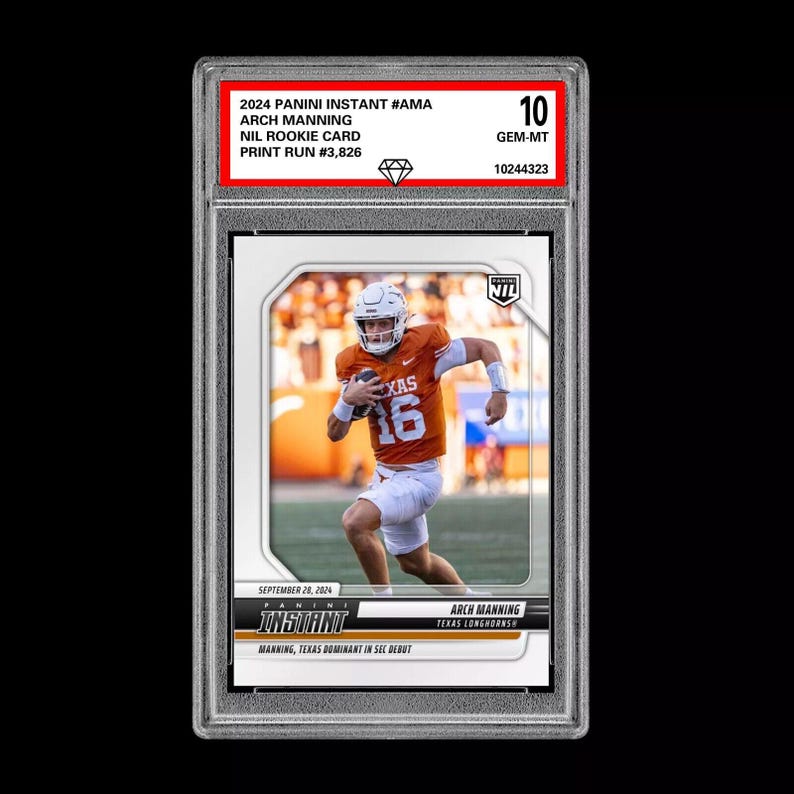 Graded 10 Arch Manning Rc 2024-25 Panini Instant Nil Ncaa Amc Texas Rookie Karte Bild 1