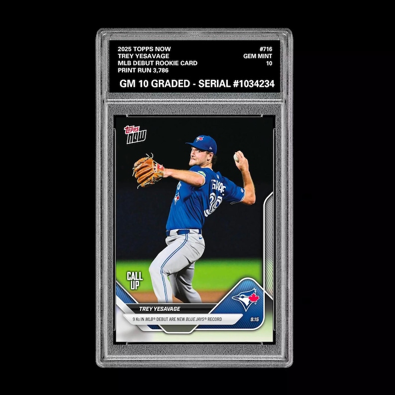 Graded 10 Trey Yesavage Mlb Debut Rookie Rc Card 2025 Mlb Topps Now 716 image 1