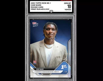 Tarjeta de novato de Cam Ward D-1, primera selección, Topps Now Football Titans 2025, calificada con 10.
