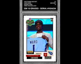 Calificado 10 Cam Ward 1 Selección del Draft Tennessee Titans 2025 Panini Instant RC Novato