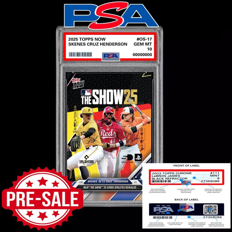 Psa 10 Skenes Cruz Henderson 2025 Topps Now Mlb The Show Cover Rc Rookie Presale image 1