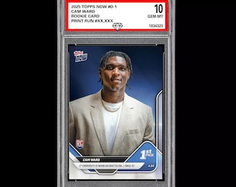 Tarjeta de novato de Cam Ward D-1, primera selección, Topps Now Football Titans 2025, calificada con 10.