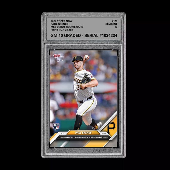 paul skenes graded rookie card Graded 10 Paul Skenes 179 MLB Debut 2024 Topps Now RC Rookie Card Pirates
