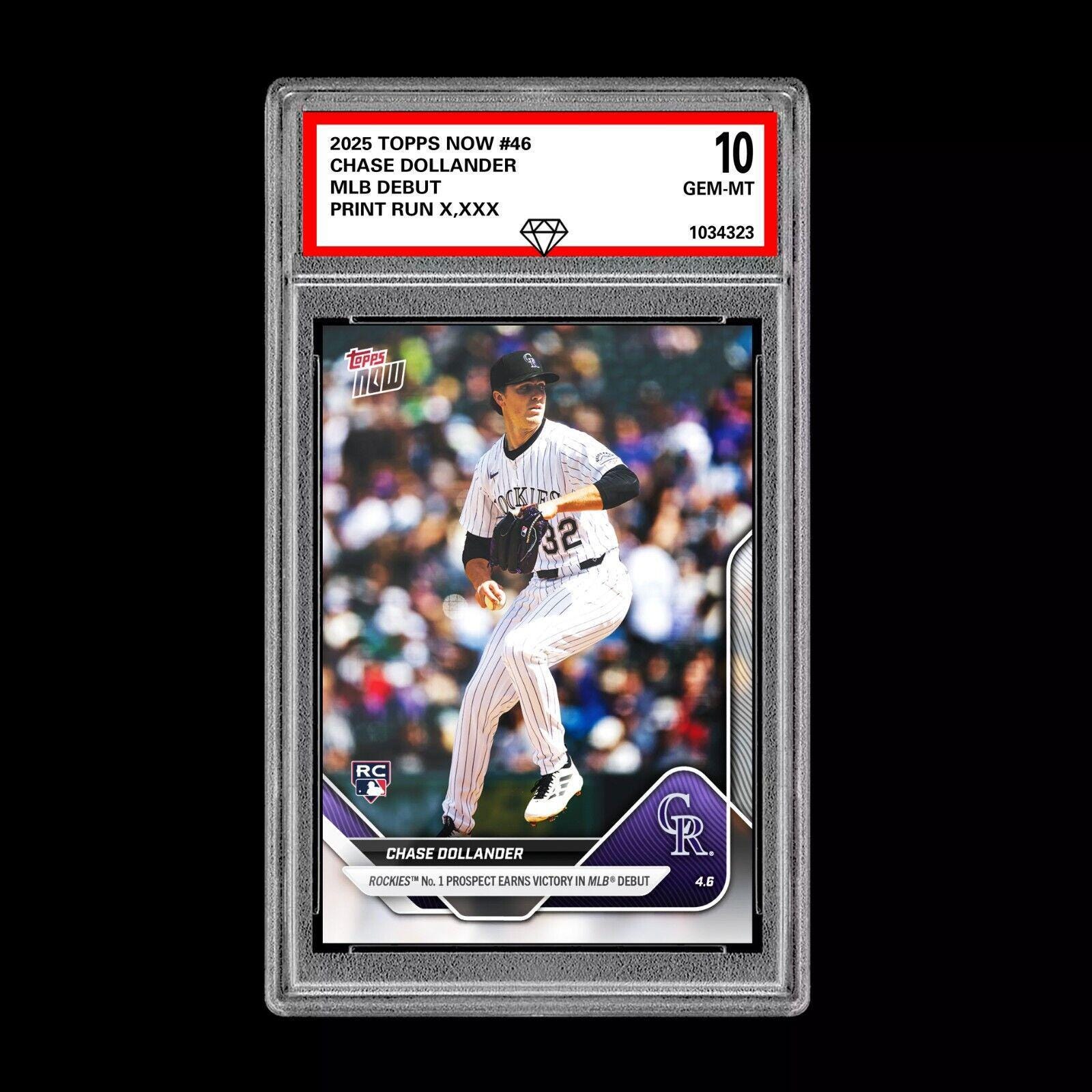 Graded 10 Chase Dollander RC Rockies Debut Win 2025 Topps NOW Card 