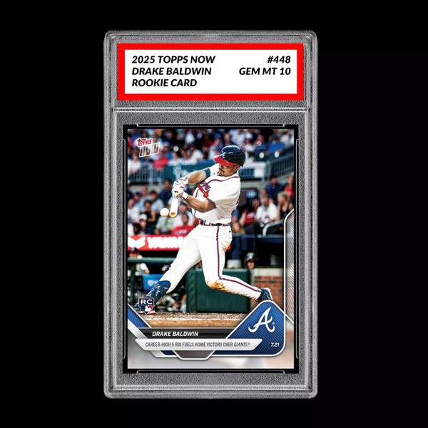 Graded 10 Drake Baldwin 2025 Topps Now 448 RC Rookie Atlanta Braves