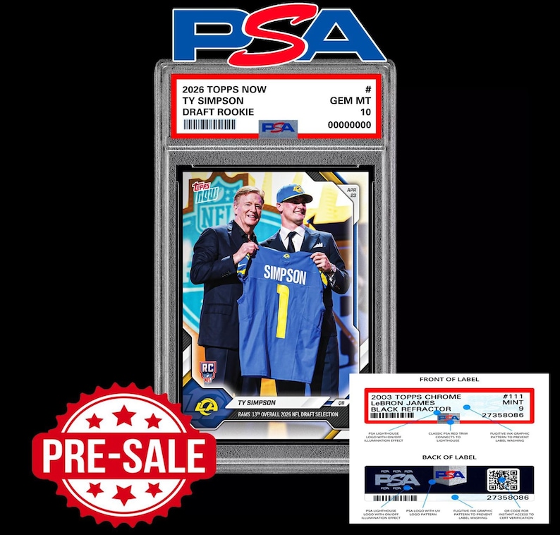 PSA 10 Ty Simpson RC Rookie 2026 Topps Now Rams - Presale image 1