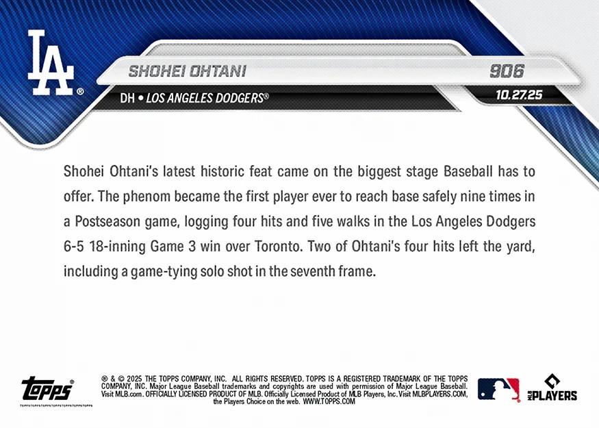 大谷翔平 2025MLB Topps Now #906 PSA10 OHTANI PSA 10 Shohei Ohtani 2025 Topps NOW World Series HISTORY Card 906
