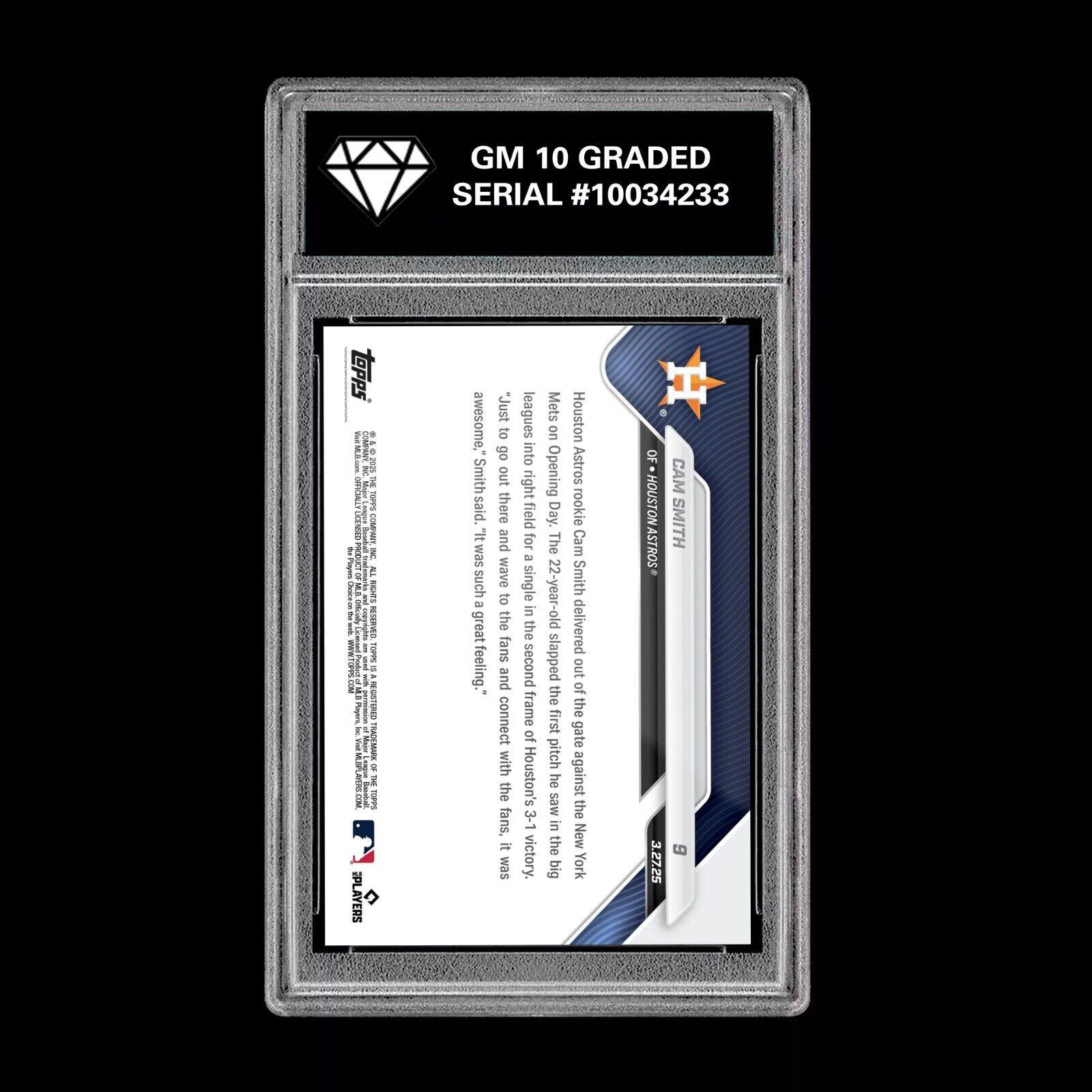 Graded 10 Cam Smith RC 1st Hit Astros Debut 2025 MLB Topps NOW 
