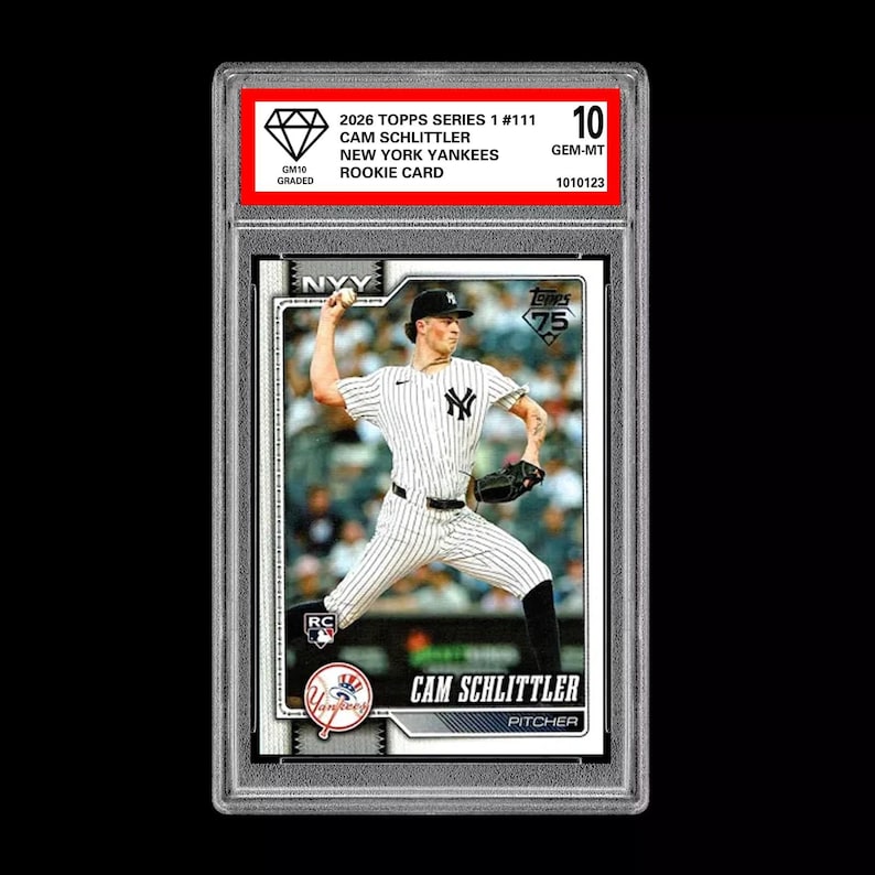Tarjeta de novato de Cam Schlittler 111, grado 10, RC 2026, Serie 1 de Topps, Yankees imagen 1