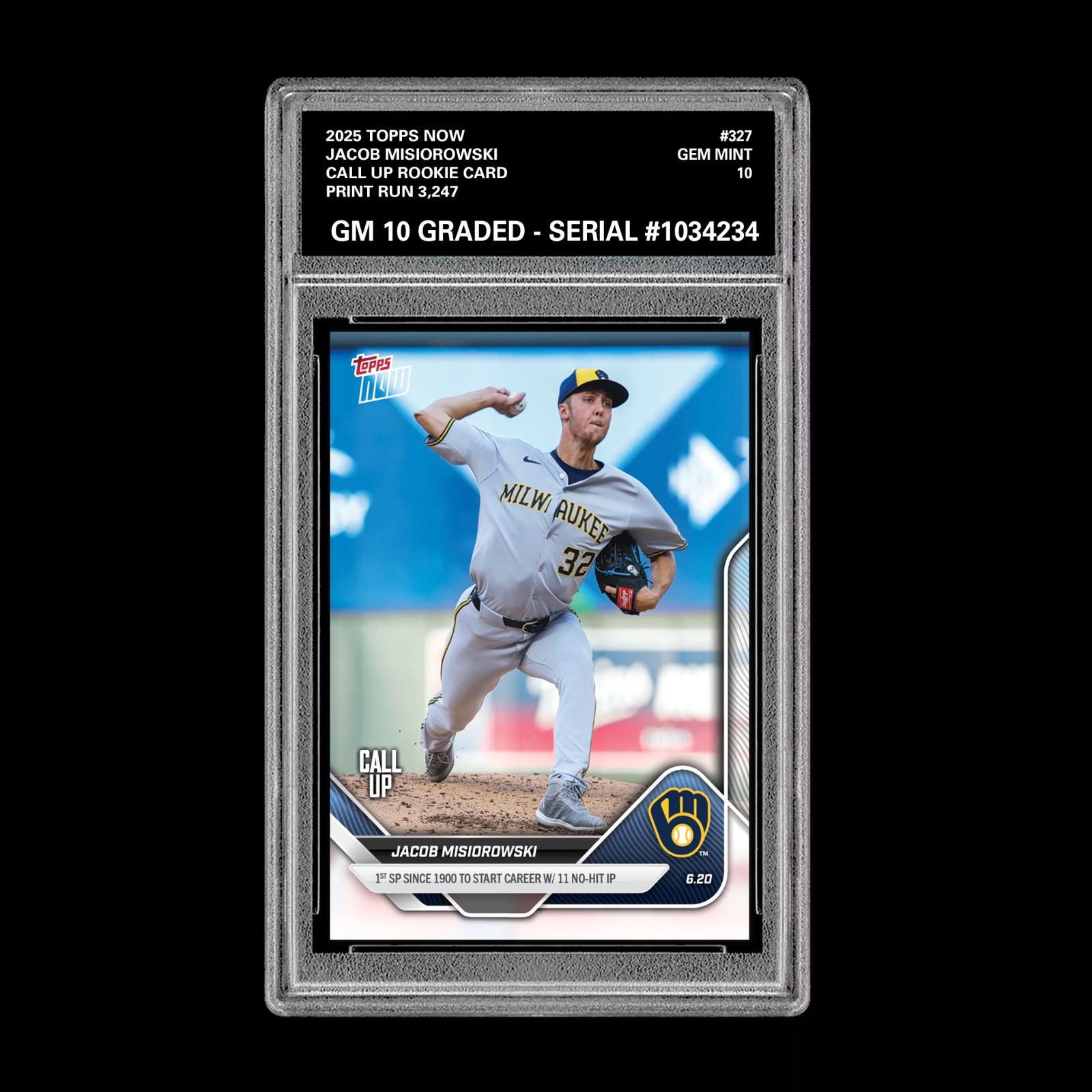 Graded 10 Jacob Misiorowski - 2025 TOPPS NOW 327 RC Rookie Call up 