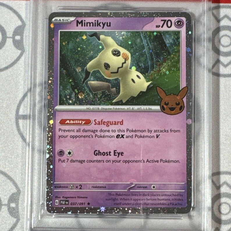 Carta Pokémon Mimikyu 2024 Trick Or Trade Reverse Holo Pikachu, calificada con 10 (037 PAF) imagen 2
