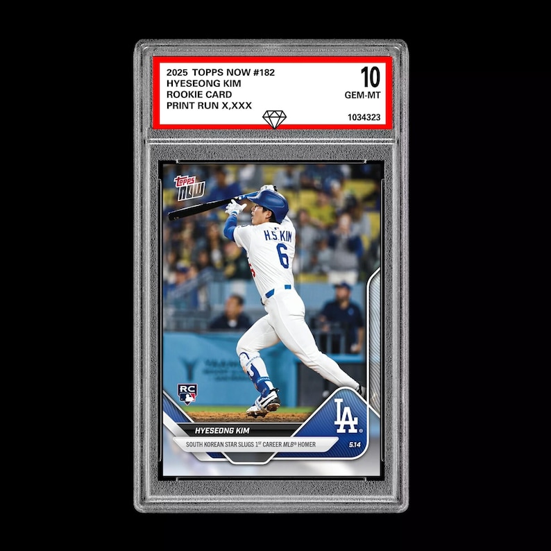Calificación 10 Hyeseong Kim 182 RC Tarjeta de novato 2025 Topps Ahora 1er HR LA Dodgers imagen 1