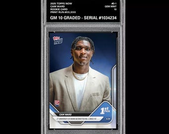 Tarjeta de novato de Cam Ward D-1, primera selección, Topps Now Football Titans 2025, calificada con 10.