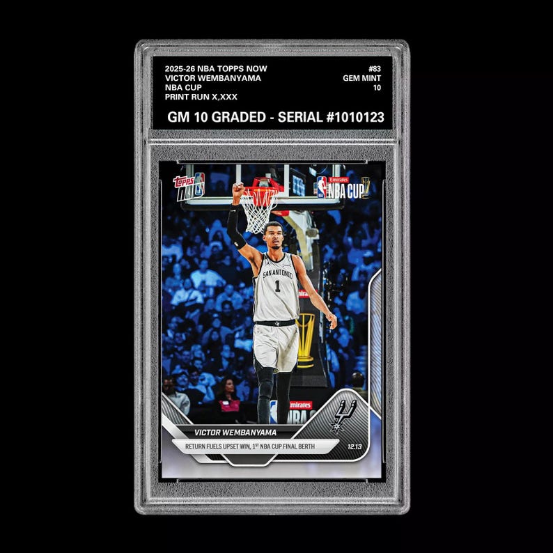 Tarjeta de la Final de la Copa de la NBA 83 de Topps Now 2025-26 de Victor Wembanyama, grado 10 imagen 1