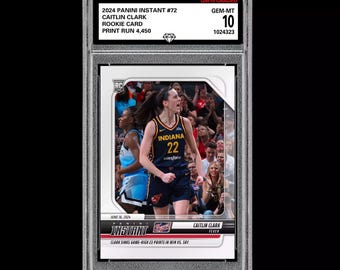 Graded 10 Caitlin Clark 72 2024 Panini Instant RC Rookie Card Indiana Fever