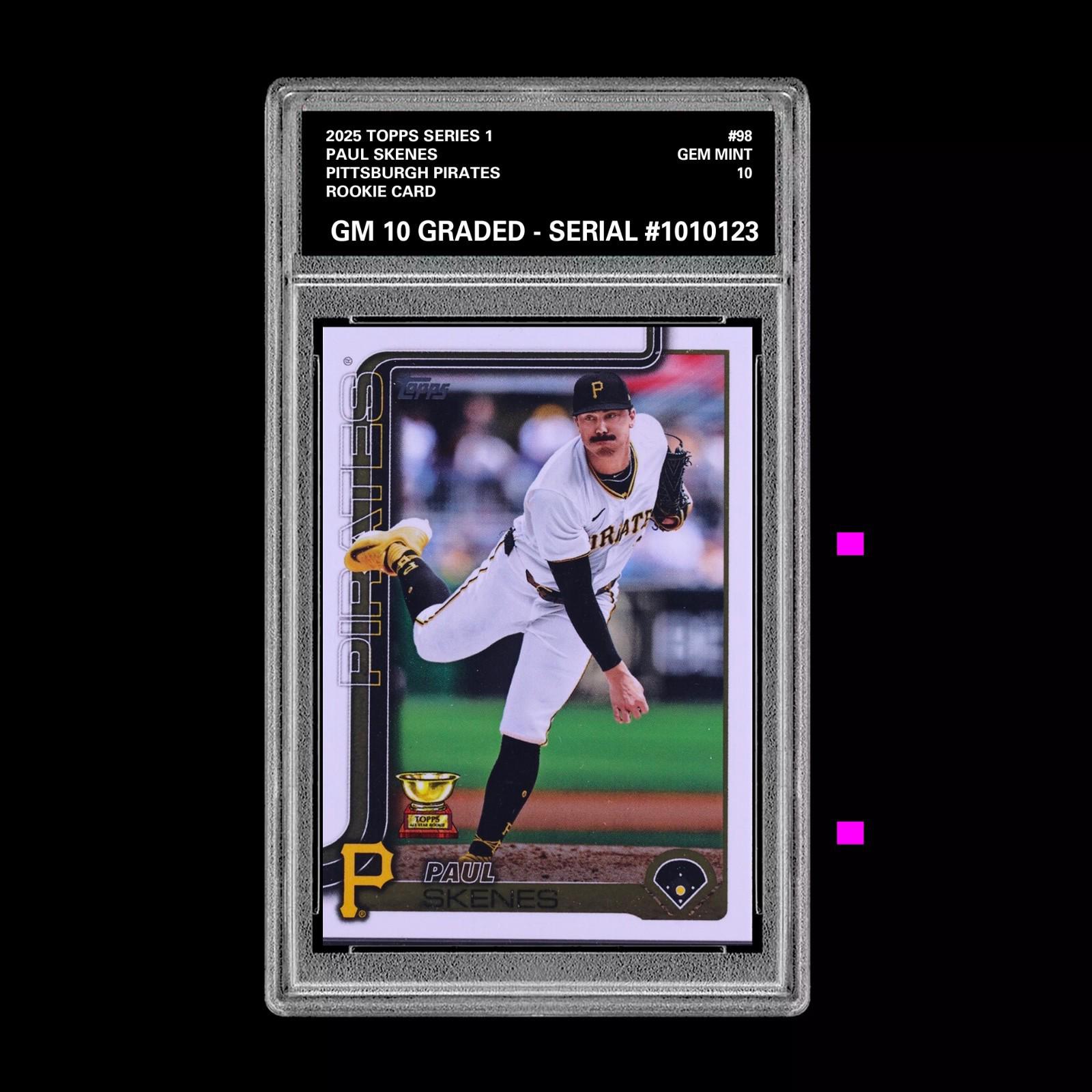 paul skenes graded rookie card 2024 Topps Now MLB Debut Baseball #179 – PSA 10 (Cert # 94141483) this striking card also showcases the Pittsburgh Pirates star across the front to make it the ultimate collectors item. Paul Skenes rookie card sells