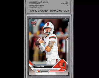 Betygsatt 10 Carson Beck 2025-26 Bowman U Nu 63 Miami Hurricanes RC Rookie