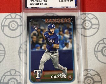 Tarjeta de novato Topps 2024 de Evan Carter RC Texas Rangers, 10.º grado, 280, 10 gemas, menta