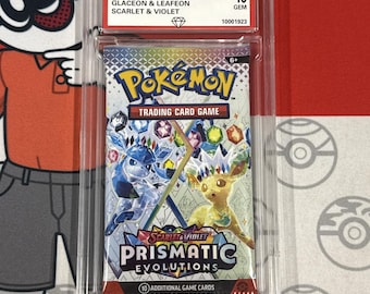 Graded 10 2025 Prismatic Evolutions Sealed Booster Cards Pack Glaceon Leafeon