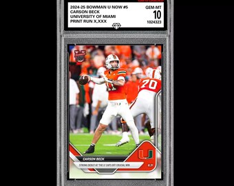 Betyg 10 Carson Beck debuterade Miami U 2025 Bowman U nu fotbollskort 5 RC Rookie