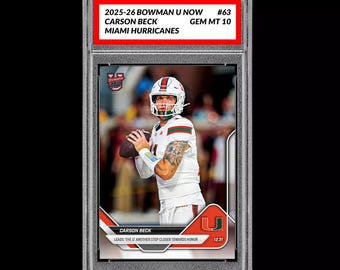 Betygsatt 10 Carson Beck 2025-26 Bowman U Nu 63 Miami Hurricanes RC Rookie