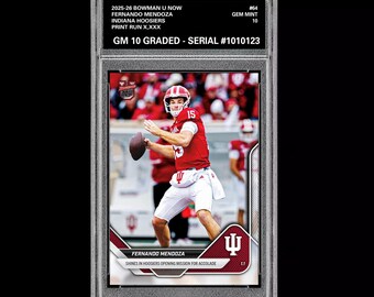 Graded 10 Fernando Mendoza 2025-26 Bowman U Now 64 Indiana Hoosiers RC Rookie