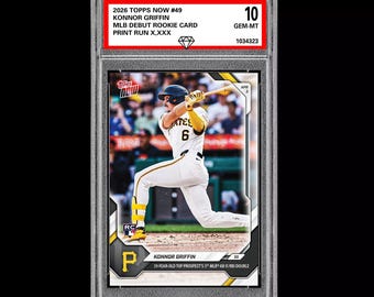 Tarjeta de novato de Konnor Griffin RC con calificación 10, número 49, 2026, Topps Now, debut en la MLB, Pirates, preventa.