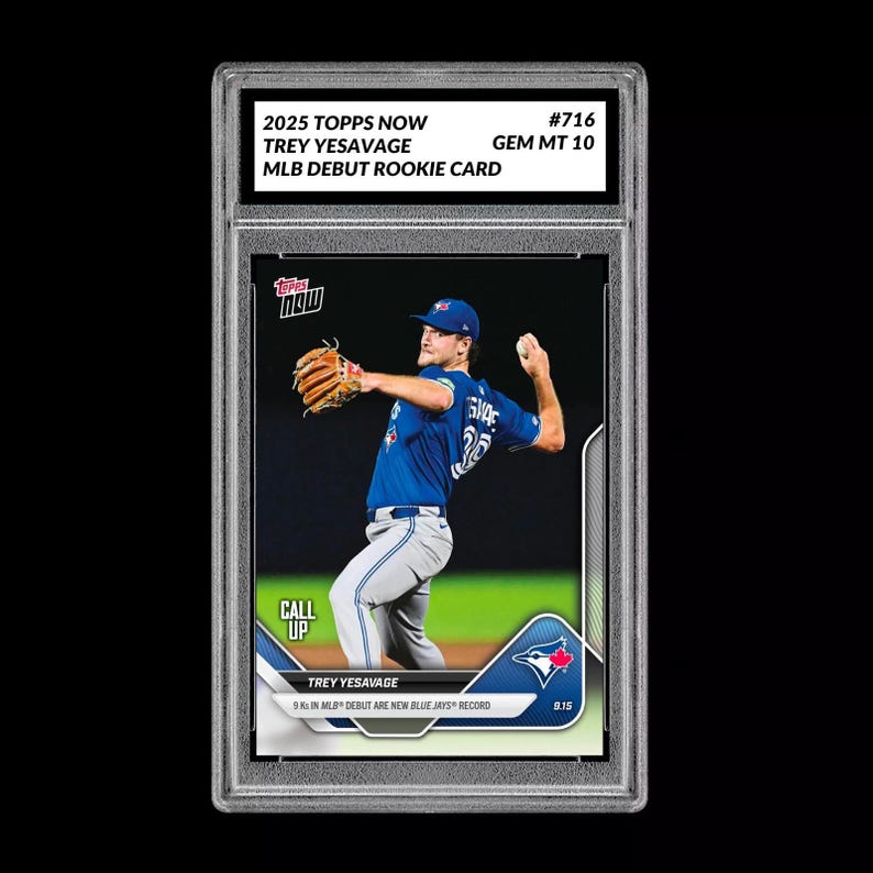 Tarjeta de novato debutante de Trey Yesavage en la MLB, calificada con 10 (2025 MLB Topps Now 716) imagen 1