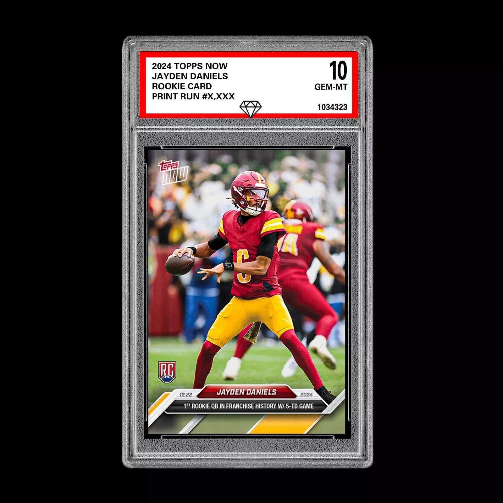 Graded 10 Jayden Daniels 16 RC 5 TD Game 2024 Topps NOW Rookie Card