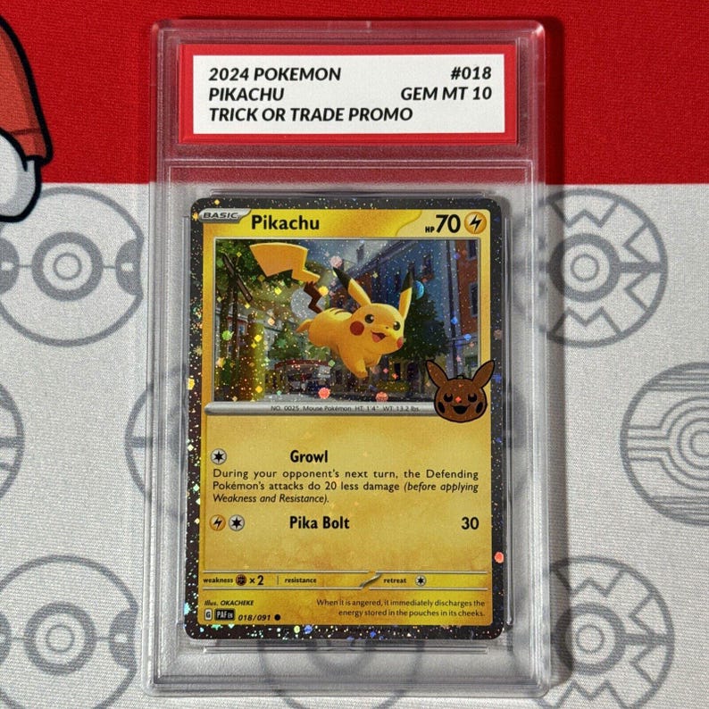 Graded 10 Pikachu 2024 Trick Or Trade Reverse Holo Promo Pokemon Card 018 PAF image 1