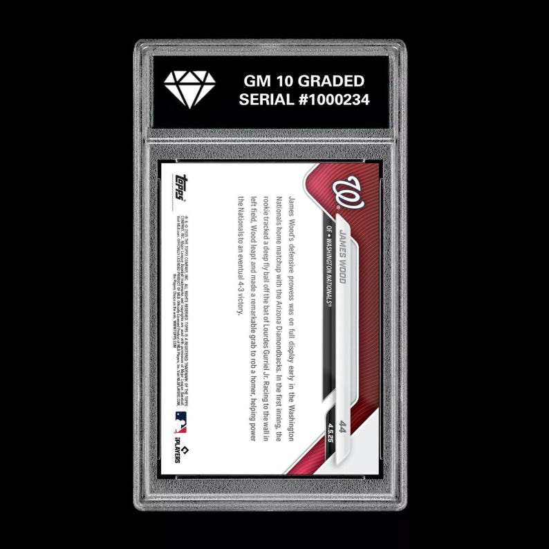 Graded 10 James Wood Rc Rookie 2025 Mlb Topps Now Nationals Card 44 image 2