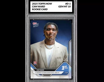 Tarjeta de novato de Cam Ward D-1, primera selección, Topps Now Football Titans 2025, calificada con 10.