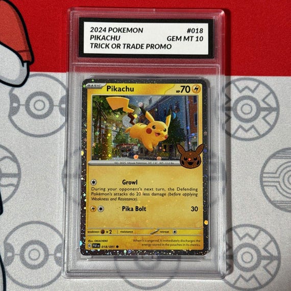 Graded 10 Pikachu 2024 Trick or Trade Reverse Holo Promo Pokemon