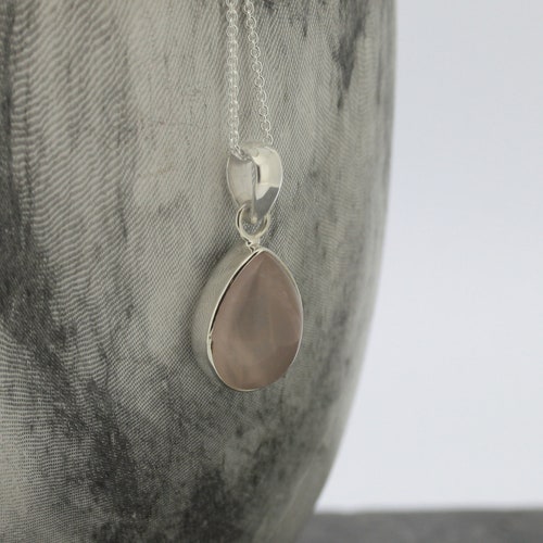 Teardrop Raw Rose Quartz Pendant Necklacenatural Stone Etsy