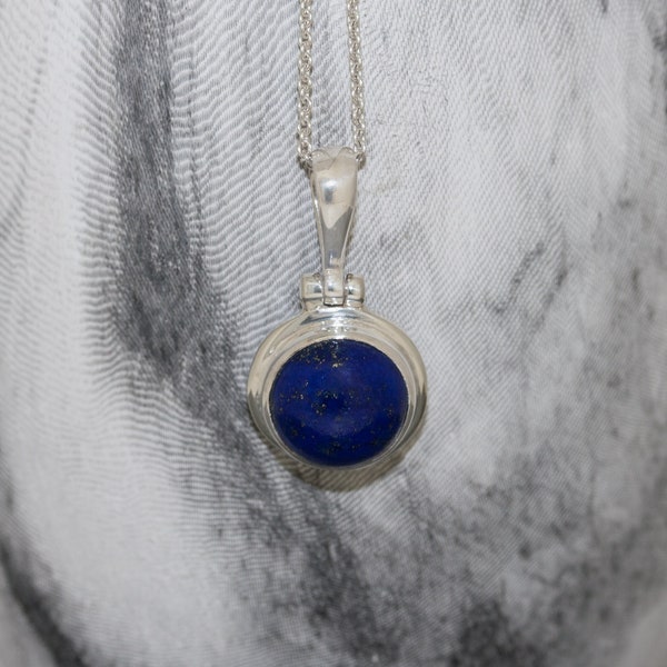 Round Lapis Lazuli Necklace / Lapis Pendant / Lapis Lazuli Pendant / Lapis Necklace / Blue Necklace  / Blue Pendant / Sterling Silver Chain