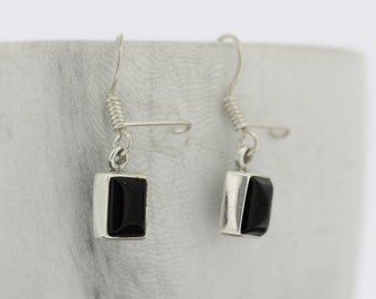 Black Rectangle Onyx Earrings sterling silver hook